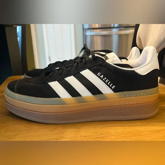 Women’s adidas Gazelle Black Suede Sneakers with White Stripes - Picture 2 of 7